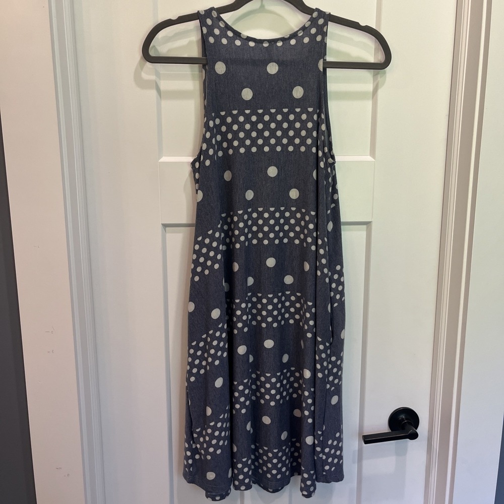 MTS Blue And White Polka Dot Tank Shirt Dress Pockets Women's Size Medium - Picture 6 of 7
